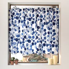 COLORFUL CANDY STYLE 新品  カフェカーテン 綿100% 72cm×100cm スタンダードタイプ ネイビーリーフ スカンジナビア リーフ 葉っぱ ナチュラル おしゃれ 小窓 カーテン 小窓用 キッチン 窓 目隠し ミニカーテン ロングのサムネイル