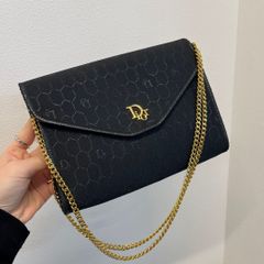 Christian Dior（クリスチャンディオール）ジャガード チェーン ショルダーバッグ ハンドバッグ ブラック 2WAY【中古】