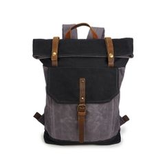 ☆ Black x Purple ☆ Classic Backpack, Fold-over Backpack, Retro Style, Daypack, Fold-over Backpack, Hiking Backpack, Storage, Thick Material, Outdoor, Magnetic Closure, Men's & Women's, Unisex