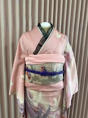 単衣 紬 無地 似桃(にせもも)色 裄68cm 正絹 - メルカリ