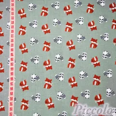 USAコットン　RJR　キツネとタヌキ　グレーグリーン　約53cm×約43cm（カット済）　FB-3166