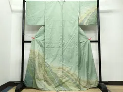 平和屋着物●石川県指定無形文化財　牛首紬　白山工房　手織り　訪問着　霞立波文　正絹　逸品　CAAU9645vf 平和屋着物○石川県指定無形文化財 牛首紬 白山工房 手織り 訪問着 霞