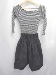 ◇ ⊆ LAGUNAMOON ラグナムーン ボーダー柄 異素材 七分袖 ミニ丈 フレア ワンピース サイズS ブラック レディース E  【1410230008391】