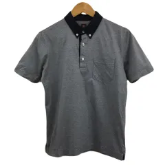 タケオキクチ TAKEO KIKUCHI ポロシャツ プルオーバー ボタンダウン 切替 ボーダー 半袖 2 紺 白 ネイビー ホワイト