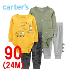 新品 24M 4点セット ★ Carter's カーターズ 上下 90 グリーン はたらくくるま スウェット 長袖 Tシャツ ロングパンツ ロンパース トップス ボトム セットアップ ボディスーツ カバーオール ベビー キッズ ボーイズ トラック ショベルカー