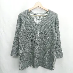 ◇ ⊇ DES PRES デプレ Vネック スリット入り 長袖 ニット サイズS グレー ホワイト レディース E  【1412260032490】