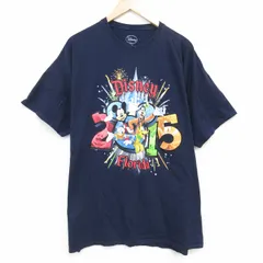 XL/古着 半袖 Tシャツ メンズ ディズニー ミッキー グーフィー 大きいサイズ コットン クルーネック 紺 ネイビー 25jul28 中古