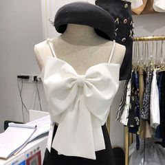 ビックリボンベージュキャミソール トップス ショート丈リボンキャミソール