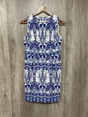 Diagram 総柄 膝丈 ノースリーブ ワンピース 白ｘ紺 ■◆ レディース