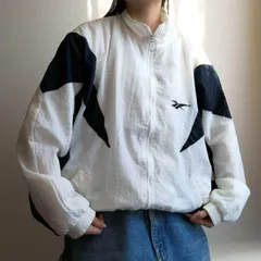 90年代 Reebok リーボック ナイロンジャケット ベクタートラック 刺繍 ブルゾン ホワイト メンズ M 古着 ヴィンテージ