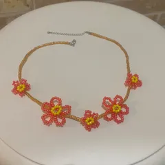 大きなお花のビーズネックレス/チョーカー