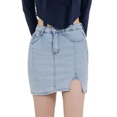 【特価セール】[LALACONG] [ララコン] ミニスカート デニム タイト ストレッチ ハイウエスト セクシー スリット インナーパンツ付き レディース