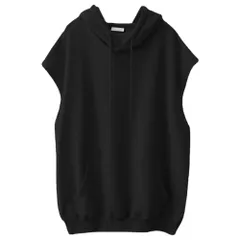 ☆ ブラック ☆ L ☆ ベスト レディース ジレ ノースリーブ フード付き ベスト レディース ジレ ノースリーブ フード付き プルオーバー トレーナー パーカー 羽織り カットソー Tシャツ レイヤード 重ね着 そで無し 袖無し そでなし トップス 大人