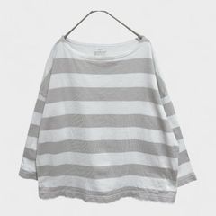 【訳アリ】【無印良品】【MUJI】『ボーダートップス』[長袖カットソー] ホワイトグレー系 白灰色 (M~L) 商品A2296 管理A