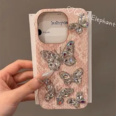 韓国映え♪ 宝石風♡バタフライ キラキラ 蝶々ラインストーン iphoneケース