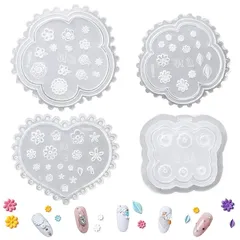 サムコス シリコンモールド 4個セット リーフ 花 立体 ネイル 素材 ジェルネイル DIY ハンドメイド ネイルツール 樹脂 工芸品 装飾 レジン 抜き型 再利用可能 1