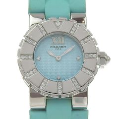 【Chaumet】ショーメ クラスワン ダイヤベゼル 621-2038 ステンレススチール×ラバー クオーツ アナログ表示 レディース 水色文字盤 腕時計