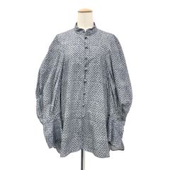 Mame Kurogouchi マメクロゴウチ Crane Pattern Hand Printed Shirt 鶴柄プリントコットンブラウス ネイビー 2 MM23PS-SH730