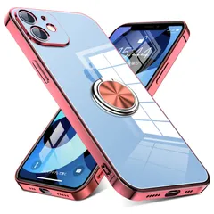 【人気商品】iPhone 12 Mini 用 ケース リング付き クリア 耐衝撃 スタンド機能 透明 TPU 車載ホルダー対応 落下防止 防塵 薄型 軽量 一体型 変形防止 全面保護カバー アイフォン用 ケース ピンク W-YX-03-06