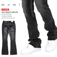 mnml デニム ジーンズ メンズ 春夏秋冬用 黒 ミニマル ジーパン Gパン パンツ スリム 細身 無地 ペイズリー柄 フレアパンツ フレア ブーツカット フレアージンズ ウォッシュ b系 ヒップホップ ファッション ストリート系 21ML-AW223D
