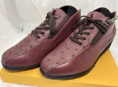 最高級オーストリッチ本革シューズ　ゴート本革　ハイカット　ボルドー・ワイン　ほぼ未使用極美品　レディースおしゃれ