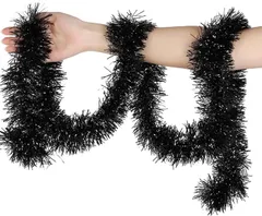 Copeflap キラキラ ガーランド ツリー 飾り モール 全長10m パーティー ティンセルガーランド(ブラック,  幅9cm)