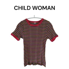 【美品】 CHILD WOMAN チャイルドウーマン 変形テレコ マルチボーダー 半袖プルオーバー F 日本製のサムネイル