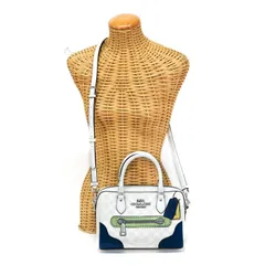 コーチ COACH ローワン サッチェル ロンプルイユ プリント PVC / スムース レザー シグネチャー プリント柄 CH168 ハンドバッグ 手提げかばん 2WAYバッグ 肩掛け ミニボストンバッグ ホワイト / ブルー 美品 中古 mba16004