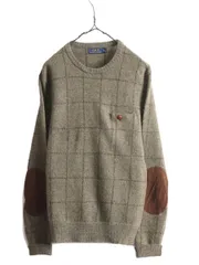 【お得なクーポン配布中!】 ポロ ラルフローレン チェック ニット セーター メンズ S / POLO 本革 レザー エルボーパッチ ポケット付き アルパカ ウール クルーネック
