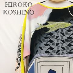 HIROKO KOSHINO ヒロコ コシノ 長袖 ワンピース プリント サイズ38 マルチカラー ひざ丈 パイピング  イラスト レディース