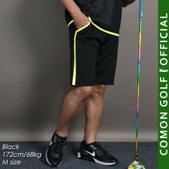 新品【COMONGOLF/コモンゴルフ】ストレッチポンチ素材ネオンカラー使いゴルフショートパンツ/ブラック(CG-S22003)ゴルフウェア ハーフパンツ ゴルフパンツ ウエストゴム 速乾 夏 半ズボン 短パン M L XL XXL XXXL 3L 4L