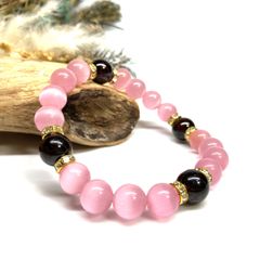 キャッツアイ(ピンク)×ガーネット パワーストーン ブレスレット  (ゴールド) メンズ・レディース　男性・女性　数珠ブレス 開運 [23]