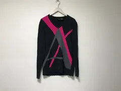 本物アルマーニエクスチェンジARMANI AXコットンVネックロゴプリントニット長袖セーターメンズサーフミリタリーアメカジビジネススーツドレスゴルフ黒ブラックS