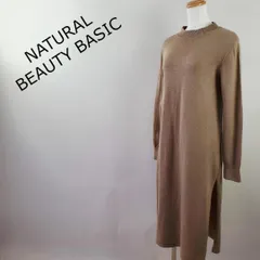 ナチュラルビューティーベーシックサイドスリット長袖ロングニットワンピースM
