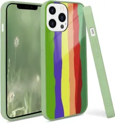 2:iPhone13Pro Max ケース 6.7インチ 対応 FYY 薄型 軽量 TPU PC 耐衝撃 カメラ保護 衝撃吸収 ストラップホール付き ワイヤレス充電対応 レインボー カラフル 虹 可愛い アイフォン13プロマックス ケース グリーン