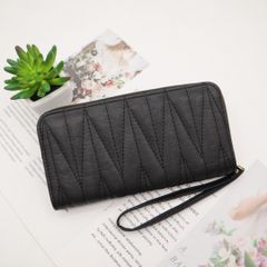 【新品】ファッション ステッチ 長財布 カード レディース メンズ 大容量 ラウンドファスナー ソフトPUレザー 丈夫 光沢 軽量 オシャレ＜ブラック＞紙幣 お札 コイン 小銭 スマホ収納 クレジットカード パスポート 免許証 定期券 セカンドバッグ 黒