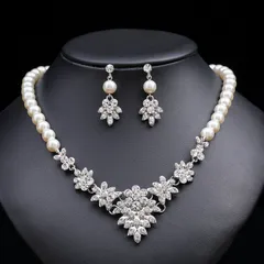 2点セット ネックレス+イヤリング クリスタルパールスノーフレークエレガンス ネックレス ピアスセット