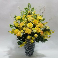 造花黄バラMIXアレンジ【高75×幅50】光触媒コーティング