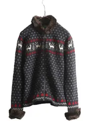 【お得なクーポン配布中!】 90s LAUREN ラルフローレン ノルディック フルジップ ニット カーディガン レディース S 90年代 ポロ セーター フェイクファー バーズアイ