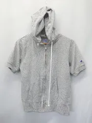 ◇ ⊂ Champion チャンピオン コットン 半袖 ジップアップ パーカー サイズM グレー レディース E  【1503040004940】