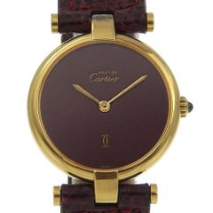 【CARTIER】カルティエ マスト ヴァンドーム ヴェルメイユ シルバー925×リザード ゴールド クオーツ アナログ表示 レディース ワインレッド文字盤 腕時計