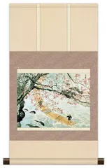 10年保証 掛け軸 ミニ掛け軸  和風 名画複製画 花筏 川合玉堂 モダン 掛軸 床の間 和室 おしゃれ 壁掛け 絵