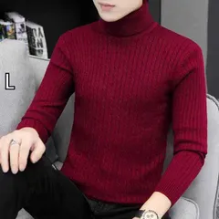 [L]メンズ ファッション 服 男性用 オシャレ シンプル 大人 かっこいい 大きいサイズ ストリート 紳士服 バーガンディ インナー シャツ タートルネックセーター 干支 服