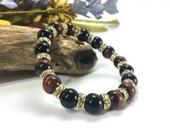 レッドタイガーアイ&オニキス パワーストーン ブレスレット 天然石 10mm （シルバー）メンズ・レディース　男性・女性　数珠ブレス　開運 [17]