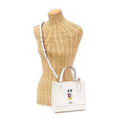 コーチ COACH デンプシー トート 22 ミッキーマウス リファインド カーフ レザー DISNEY X COACH CM843 ハンドバッグ 手提げかばん 2WAYバッグ ミニトート ディズニー コラボ チョーク アイボリー 中古 mbe25006