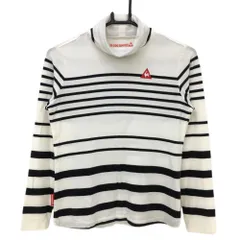 ★特価★【美品】ルコック 長袖タートルネックシャツ 白×黒 ボーダー 表微起毛 アクリル混 ハイネック レディース M ゴルフウェア le coq sportif