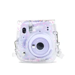HIYQIN チェキケースFUJIFILM instax mini 12/11/9/8+/8ケース 可愛いカメラバッグ ショルダーストラップ付き PVC透明（ピンクハート）
