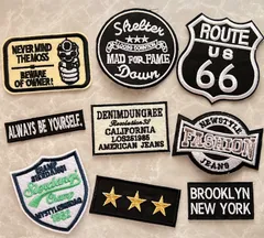 9021☆ビンテージ風英字ロゴアイロン刺繍ワッペン9枚