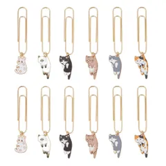 【新着商品】装飾 猫のペンダント付き オフィス 栞 ブックマーク 文房具 ページクリップ 書類整理 エナメル猫付き クリップ 招待状 ゼムクリップ ブック ペーパークリップ 12個6色 メモ帳用 OLYCRAFT