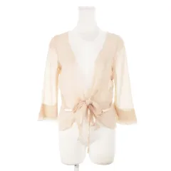 ユナイテッドアローズ UNITED ARROWS SLITZ カーディガン ブラウス シアー Vネック 七分袖 リボン サイドギャザー エアリー 透け感 38 ピンク /AH10 ☆